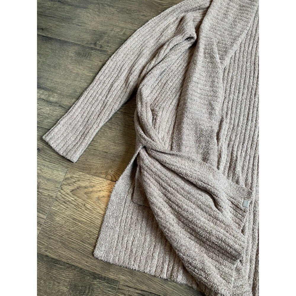 EUC Womens Barefoot Dreams cozy chic lite tan brown ribbed soft cardigan size L - Picture 5 of 10